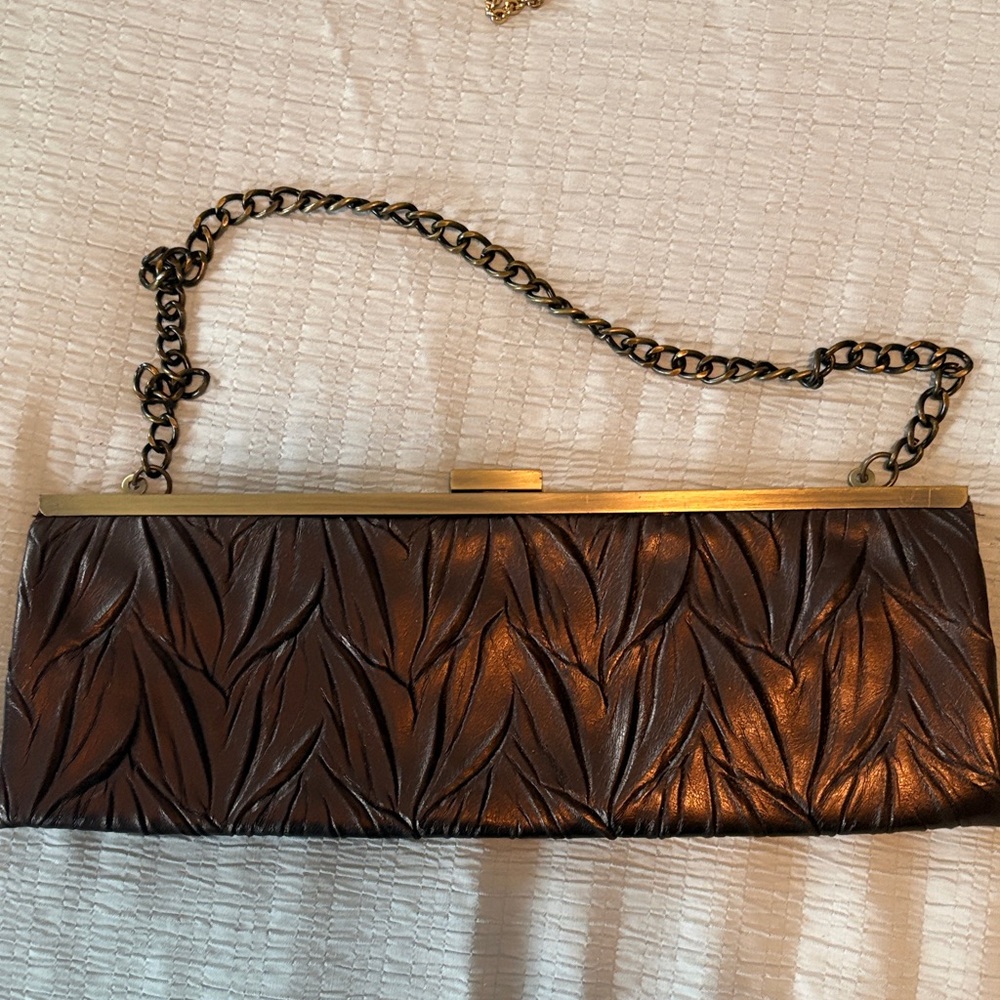 Jessica McClintock Bronze Clutch with Chain Strap